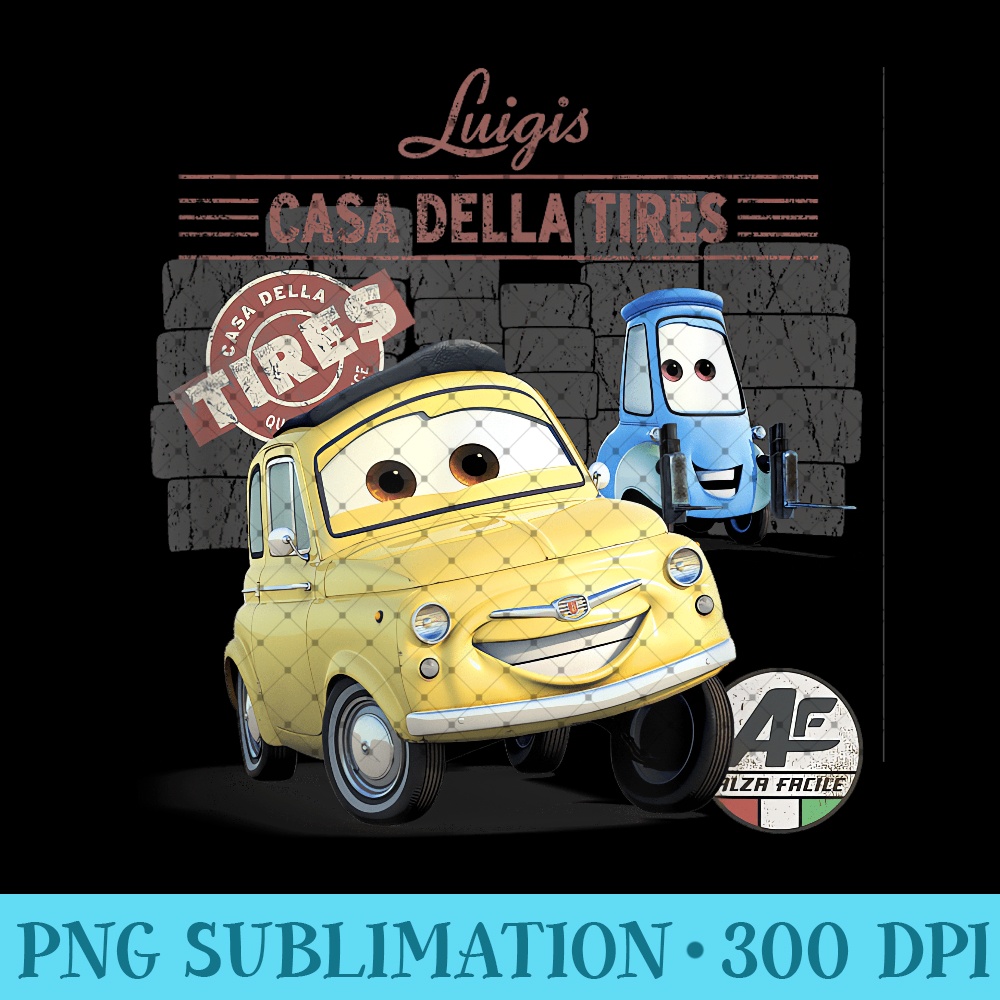 Disney Pixar Cars Casa Della Tires Luigi & Guido Vintage - PNG Prints - Unique And Exclusive Designs
