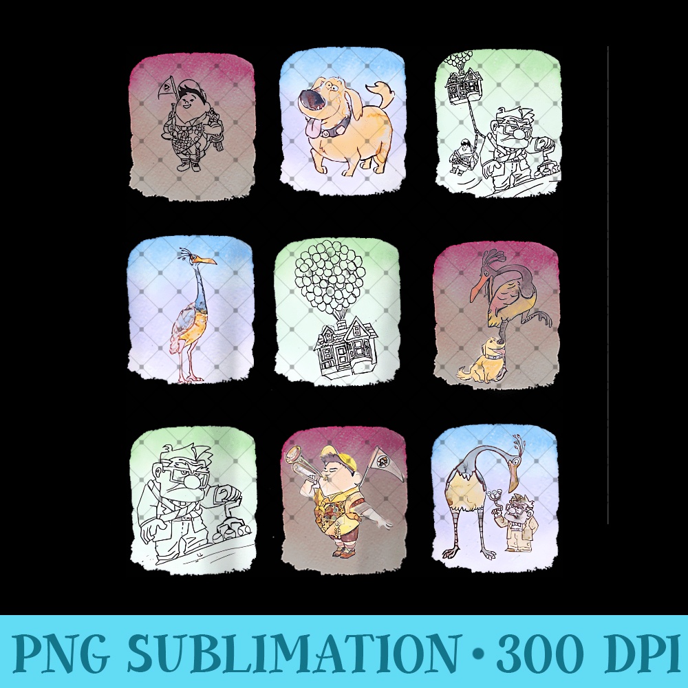 Disney Pixar Up Movie Scene Squares Raglan Baseball - Exclusive PNG designs - Quick And Seamless Download Process