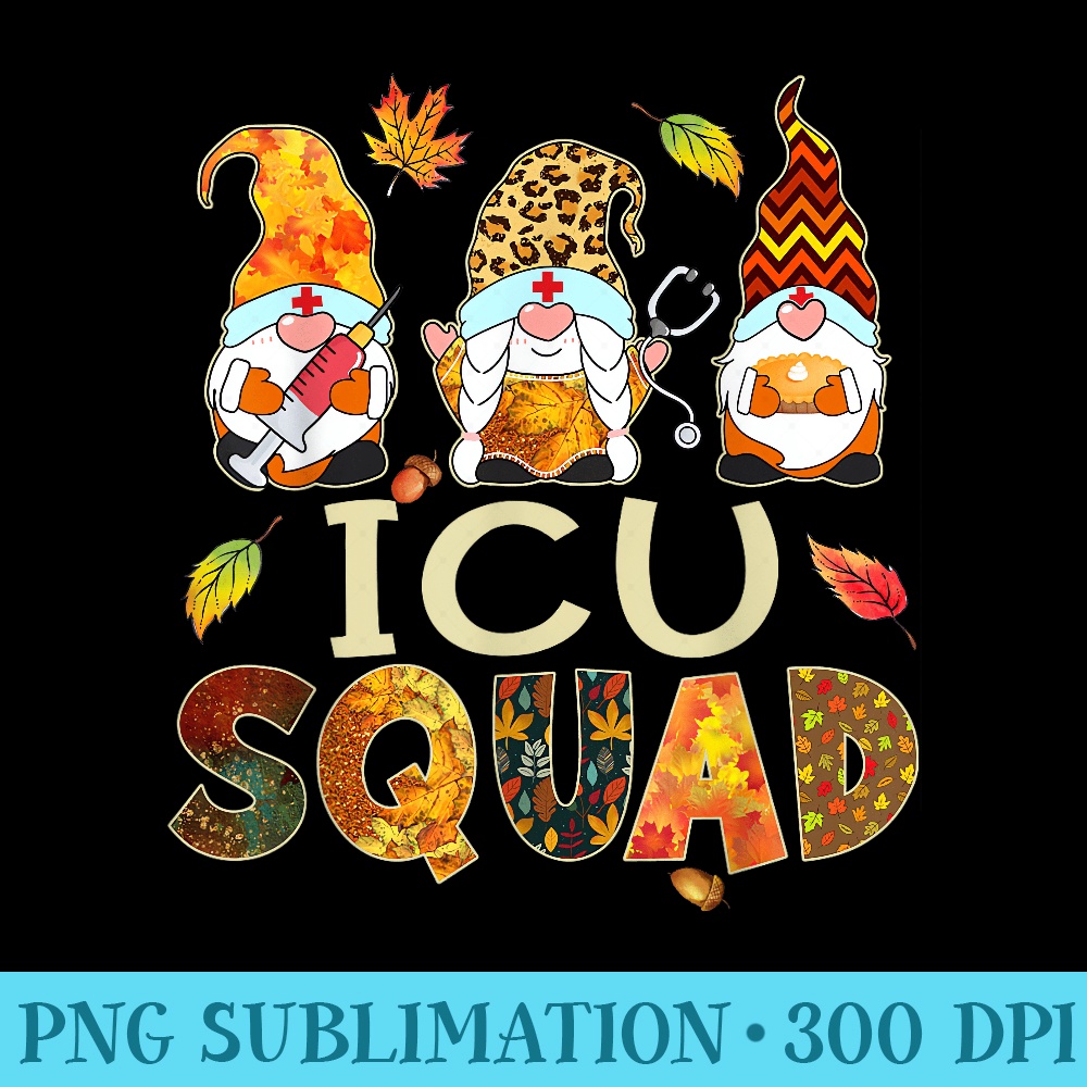 ICU Squad Gnome Nurse Leopard Thanksgiving Fall Stethoscope - Ready To Print PNG Designs - Vibrant and Eye-Catching Typography