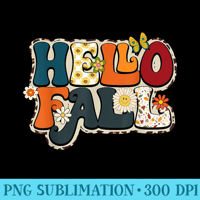 Hello Fall Retro Groovy Pumpkin Season Leopard Autumn - Unique Sublimation patterns - Unlock Vibrant Sublimation Designs