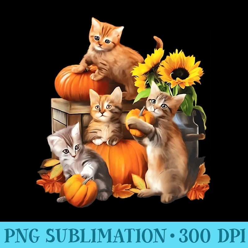 Cats Kitten Fall Pumpkin Sunflower Autumn Lover - Mug Sublimation PNG - Unleash Your Creativity