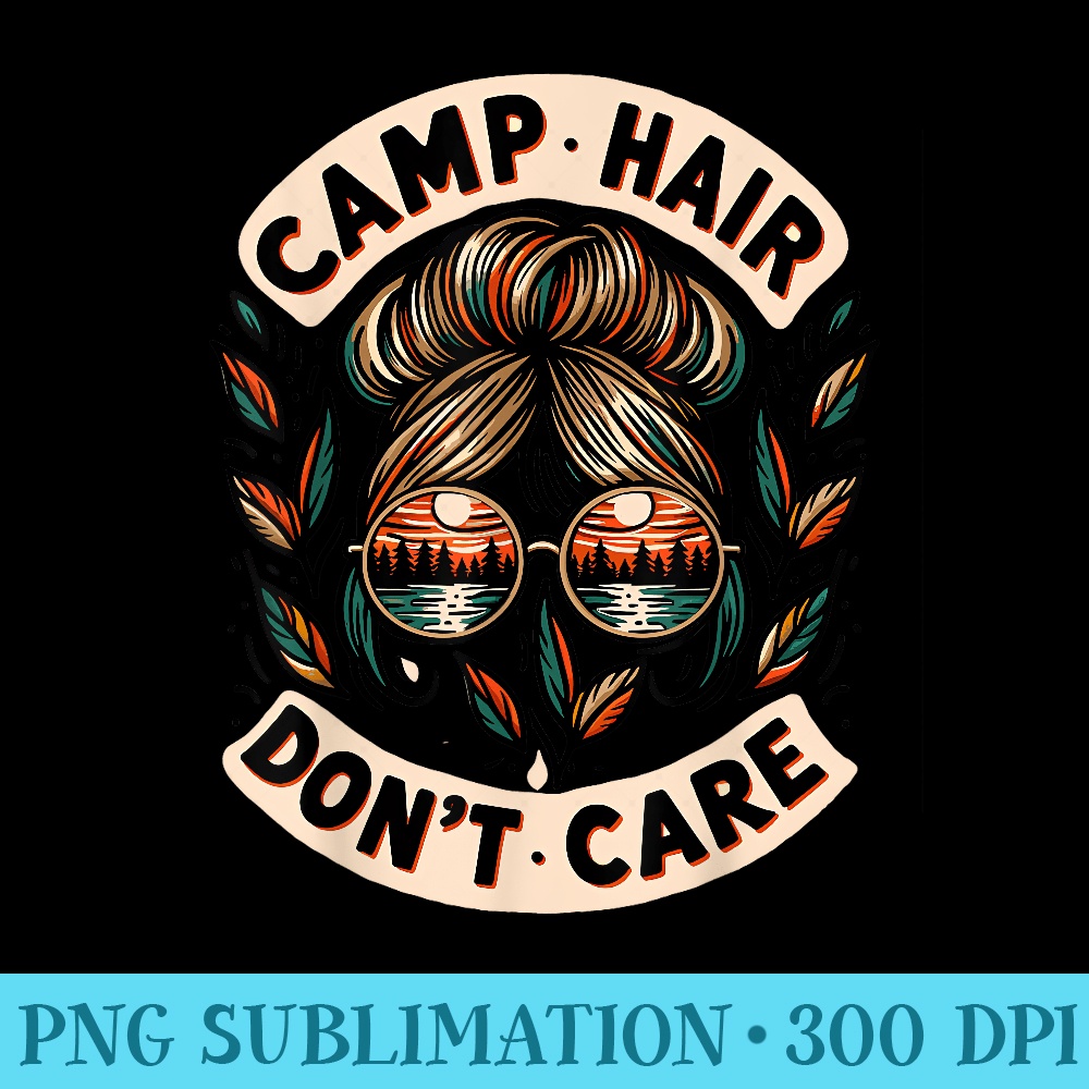 Messy Bun Camping Life Love Camp Hair Dont Care Women Camper - Digital PNG Downloads - Capture Imagination with Every Detail