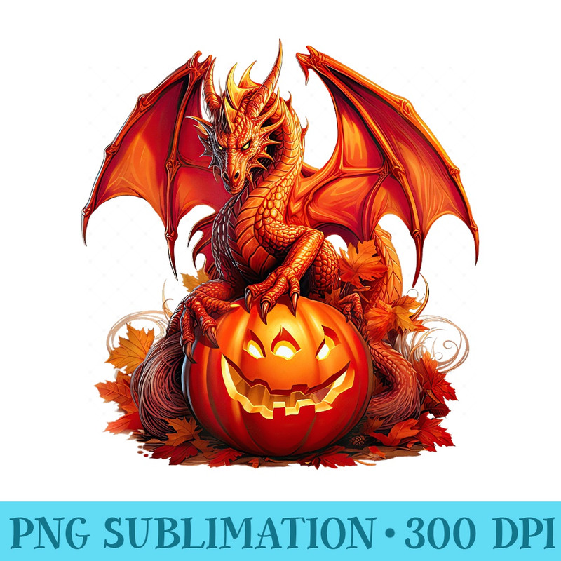Halloween Dragon Guardian of the Pumpkin, Autumn Silhouette - Exclusive PNG designs - Add a Festive Touch to Every Day