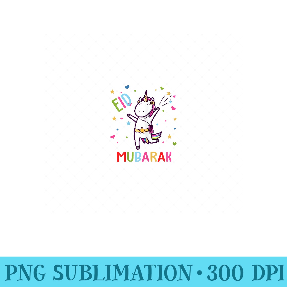 Cute Dancing Unicorn Eid Mubarak Muslim - Unique Sublimation patterns - Vibrant and Eye-Catching Typography