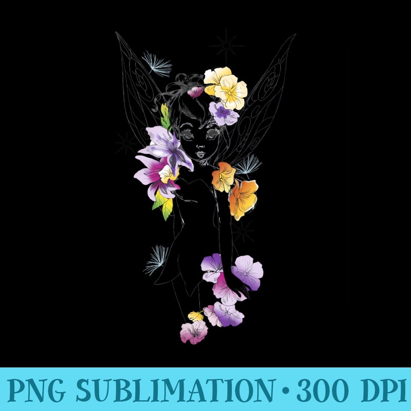 Disney Peter Pan Tinker Bell Outline Floral Sketch Portrait - PNG Clipart - Transform Your Sublimation Creations