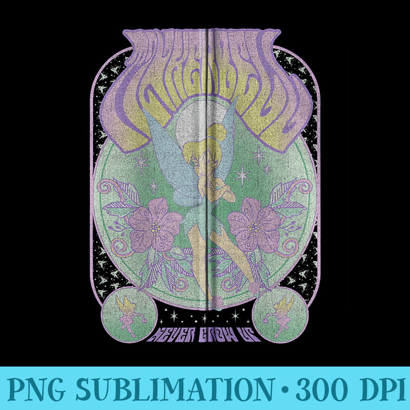 Disney Peter Pan Tinker Bell Never Grow Up Seventies Poster Zip Hoodie - Printable PNG Images - Perfect for Sublimation Art