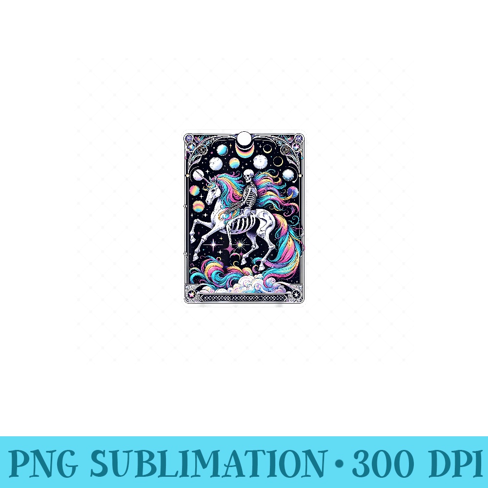 Skeleton Riding Unicorn Tarot Card Celestial Fantasy Art - Modern PNG designs - Boost Your Success with this Inspirational PNG Download