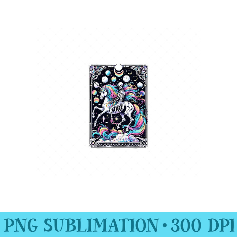 Skeleton Riding Unicorn Tarot Card Celestial Fantasy Art - Modern PNG designs - Boost Your Success with this Inspirational PNG Download