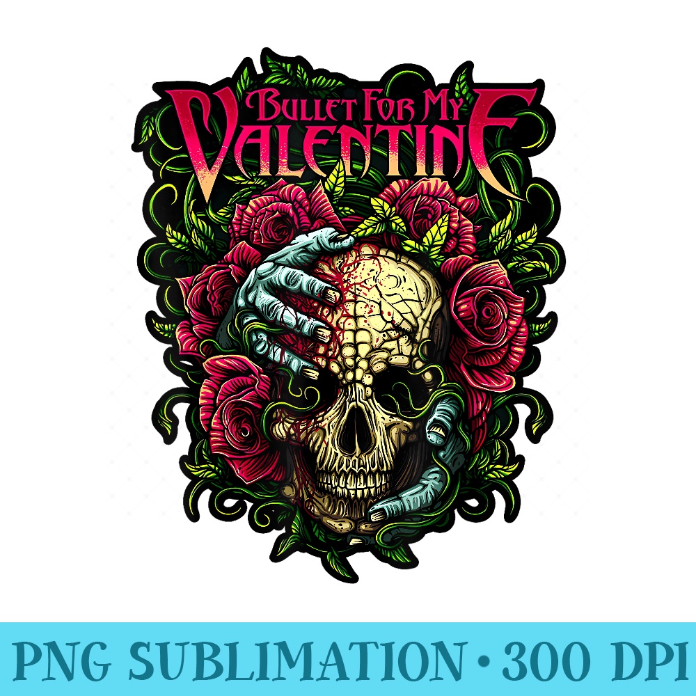Funny Bullet My Valentine Skull Roses and Red Blood Horror - PNG Graphics - Eco Friendly And Sustainable Digital Products