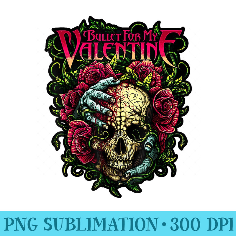 Funny Bullet My Valentine Skull Roses and Red Blood Horror - PNG Graphics - Eco Friendly And Sustainable Digital Products