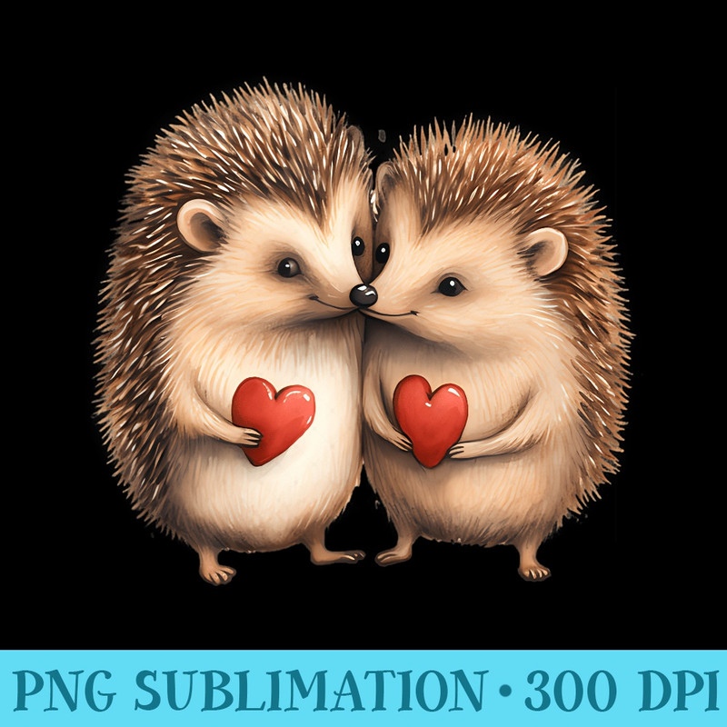 cute pair of hedgehogs for hedgehog lovers. Hedgehogs love - Ready To Print PNG Designs - Spice Up Your Sublimation Projects