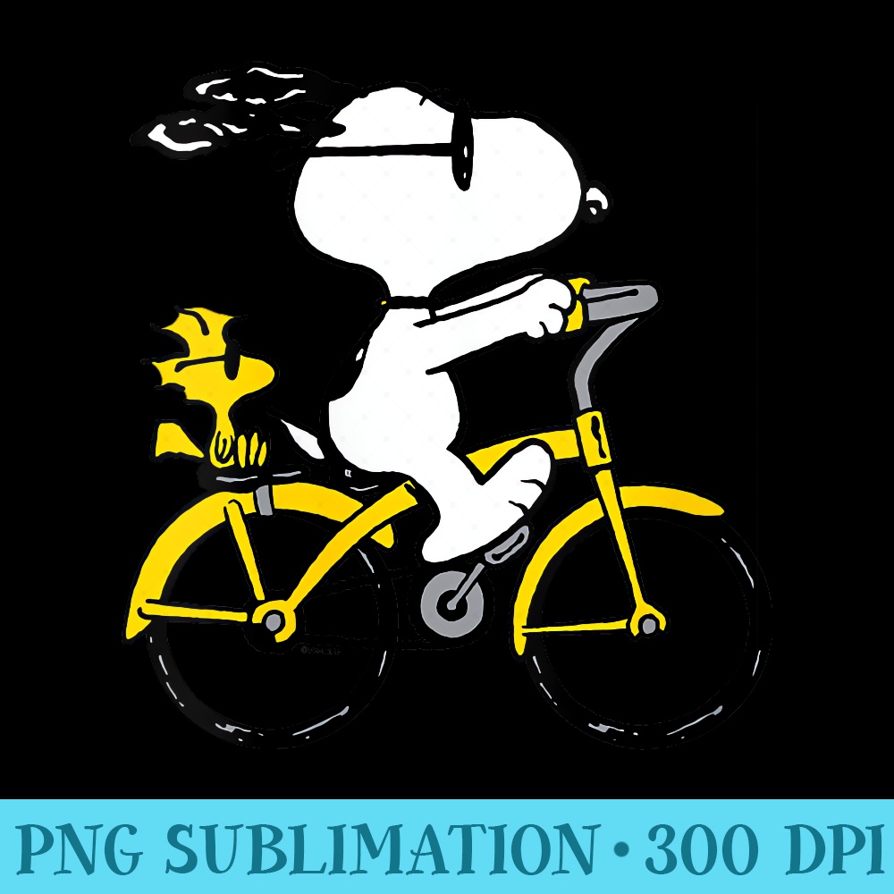 Peanuts - Snoopy & Woodstock Riding Bike - PNG Graphics - Instant Access To Downloadable Files