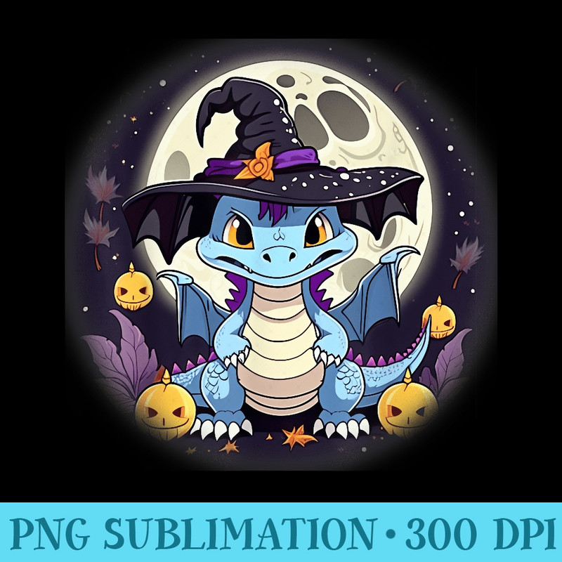 Anime Dragon Witch Hat Pumpkins Halloween Moon Cottagecore - High Quality PNG Files - Stunning Sublimation Graphics
