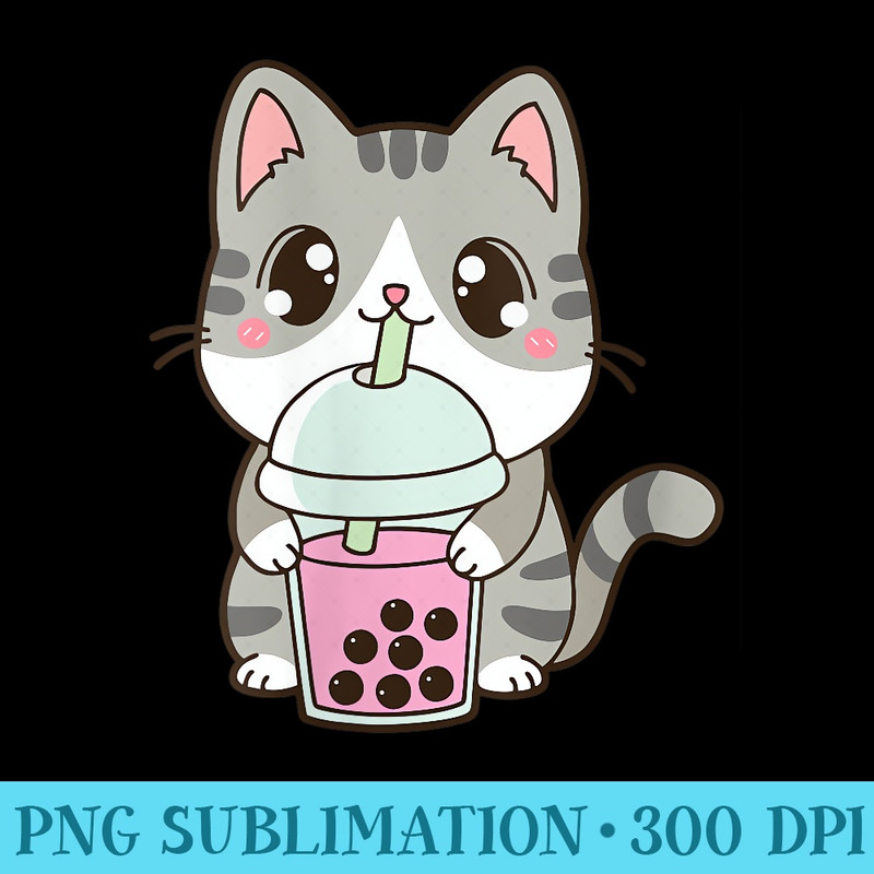 s Kawaii Cat Boba Bubble Milk Tea Kawaii Anime Neko Kitten - Shirt Template Transparent - Lifetime Access To Purchased Files