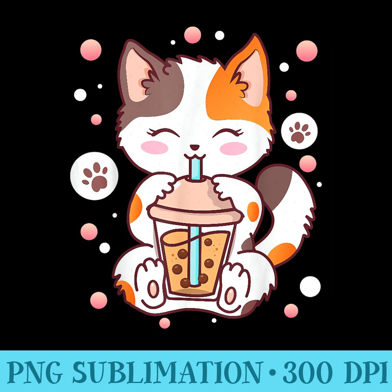 Cat Boba Tea Bubble Tea Kawaii Anime Japanese Neko Girl n - Shirt Design PNG - Unleash Your Inner Rebellion