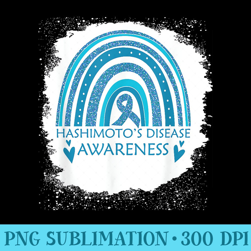 Hashimotos Disease Awareness Bleached Rainbow Blue Ribbon - PNG Sublimation - Stunning Sublimation Graphics