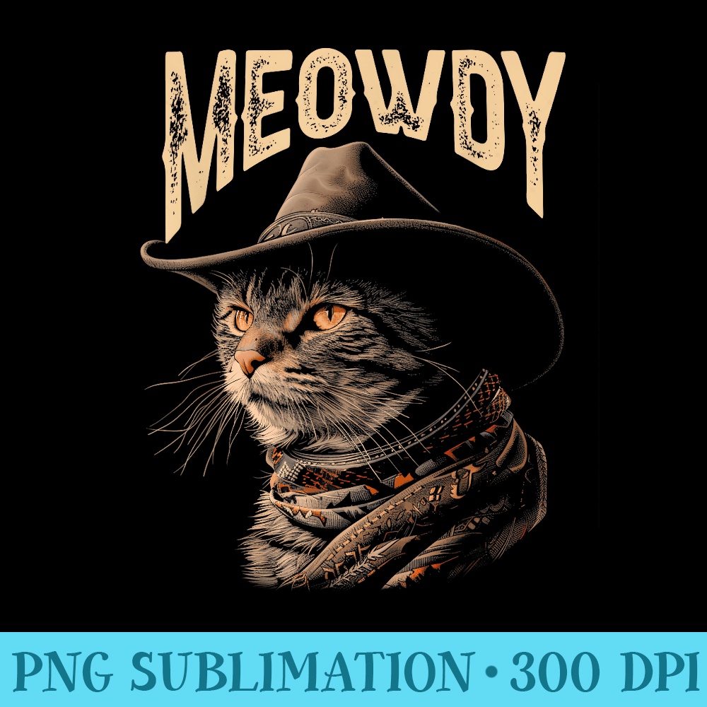 Graphic Meowdy Classic Art Cat Meme Country Music Cowboy Cat - Sublimation images PNG download - Add a Festive Touch to Every Day