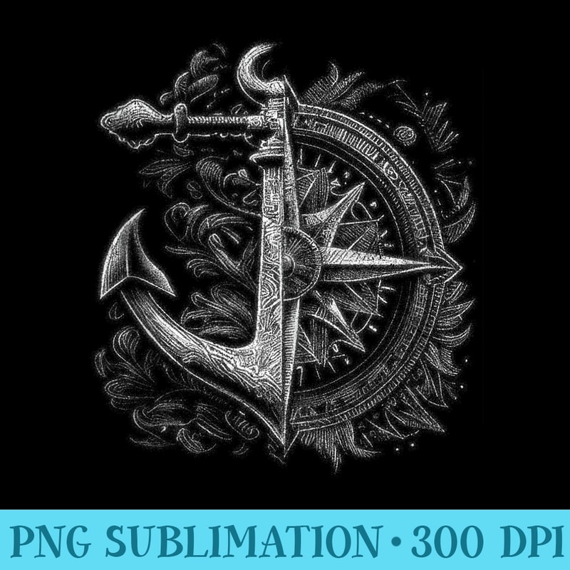 Compass and Anchor boating ocean sea retro vintage Sailor - PNG File Download - Perfect for Sublimation Mastery