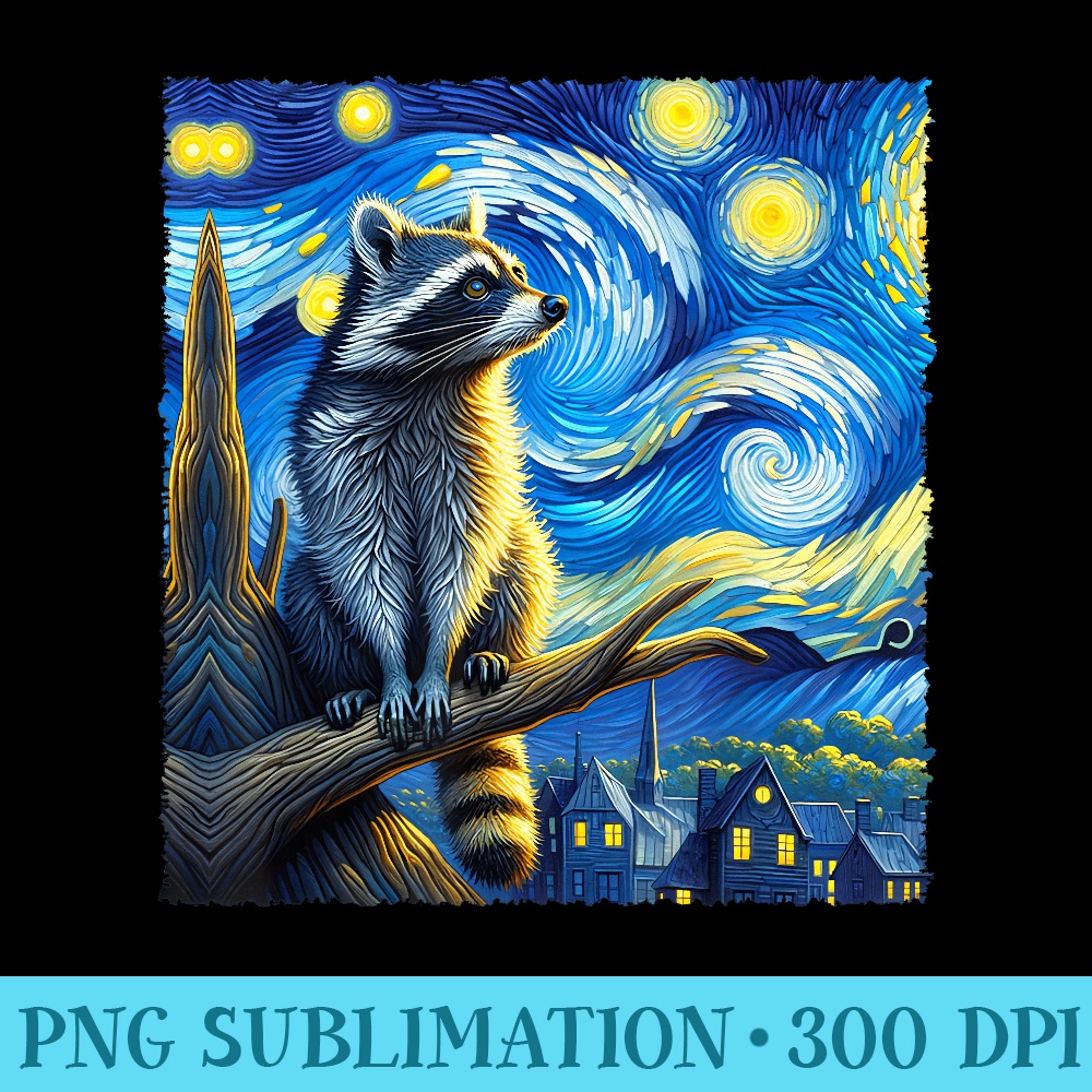 Distressed Raccoon Starry Night Painting Raccoons Van Gogh - PNG Download Icon - Vibrant and Eye-Catching Typography
