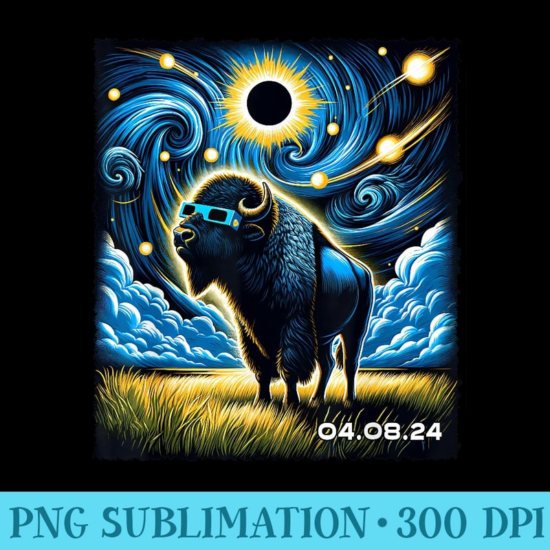 Retro Bison Solar Eclipse Vintage Bisons Starry Night Kawaii - Download High Resolution PNG - Limited Edition And Exclusive Designs