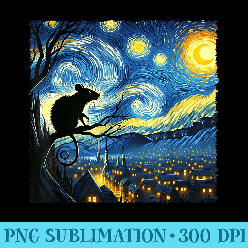Rat Starry Night Vintage Retro Rats Van Gogh Lover Animals - High Resolution PNG Designs - Trendsetting And Modern Collections