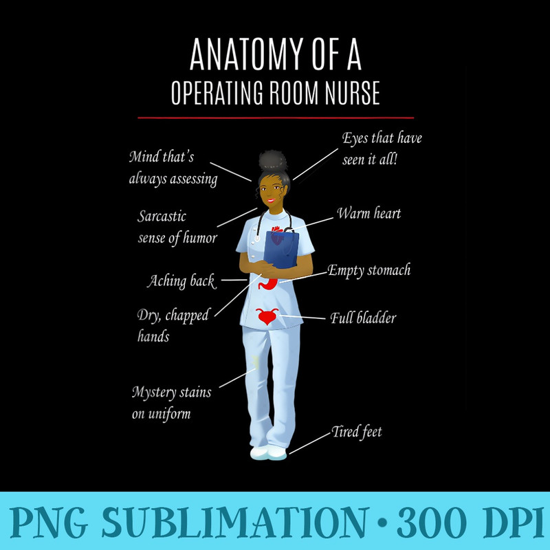 Black Nurse  ANATOMY OF A OPERATING ROOM NURSE - PNG Templates Download - Enhance Your Apparel with Stunning Detail