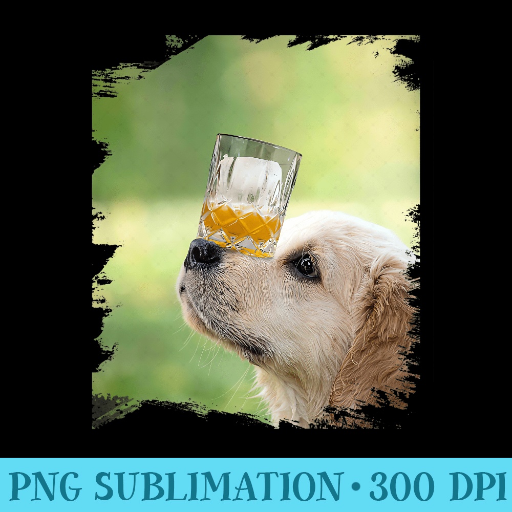Golden Retriever Dog Dogs Balancing Glass Of Bourbon On Nose Premium - Shirt Graphic Resources - Perfect for Sublimation Mastery