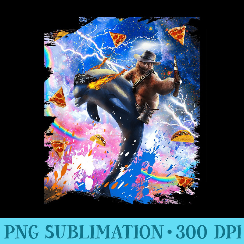 Galaxy Cowboy Sloth on Room Dolphin, Pizza Taco - PNG Download - Stunning Sublimation Graphics