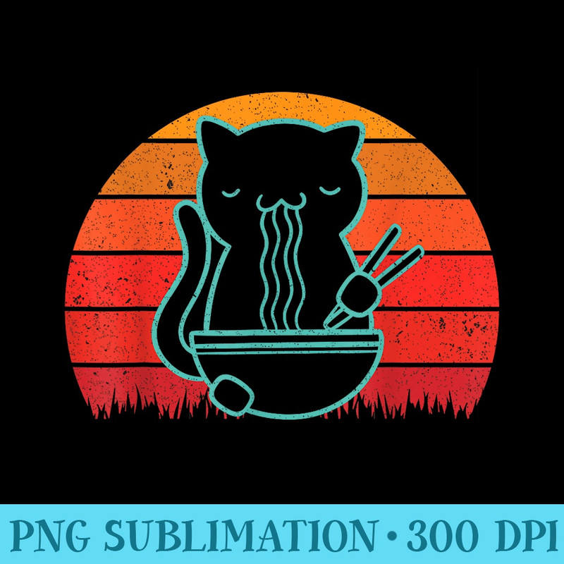 Anime Kawaii Ramen Cat 80s Retro Japanese Noodle Aesthetic - High Quality PNG files - Quick And Seamless Download Process