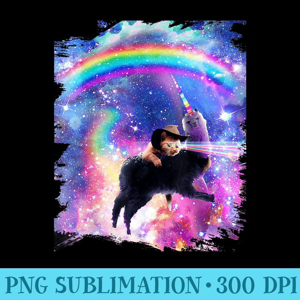 Laser Galaxy Space Cat on Rainbow Llama Unicorn - Mug Sublimation PNG - Enhance Your Apparel with Stunning Detail