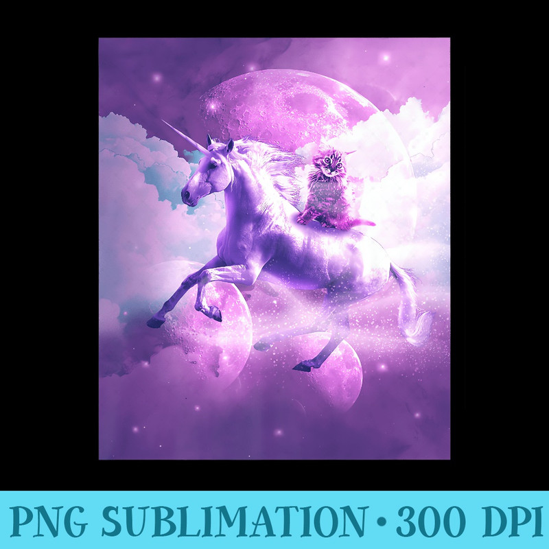 Kitty Cat Riding On Flying Space Galaxy Unicorn Premium - High Resolution PNG Designs - Enhance Your Apparel with Stunning Detail