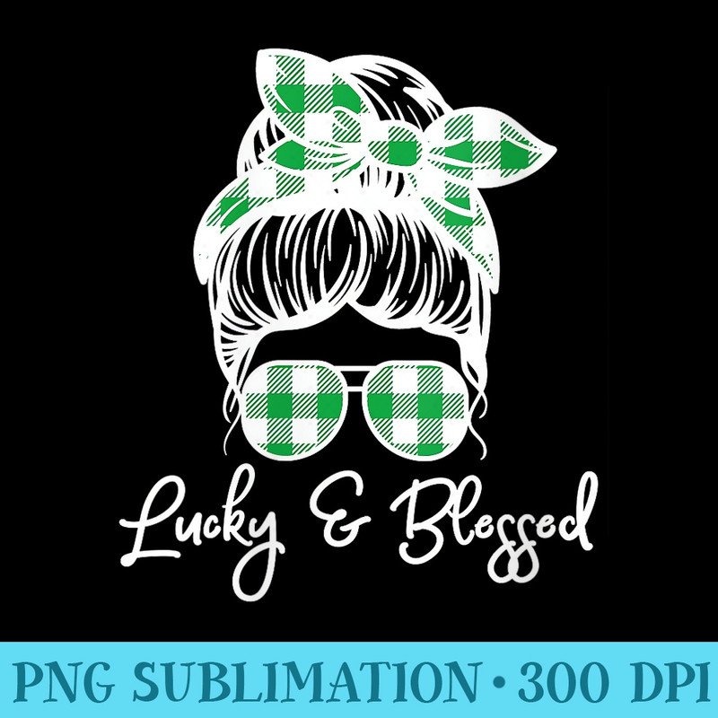 s Lucky and Blessed Jesus Messy Bun Lady for St Patricks Day - PNG Download Icon - Premium Quality PNG Artwork