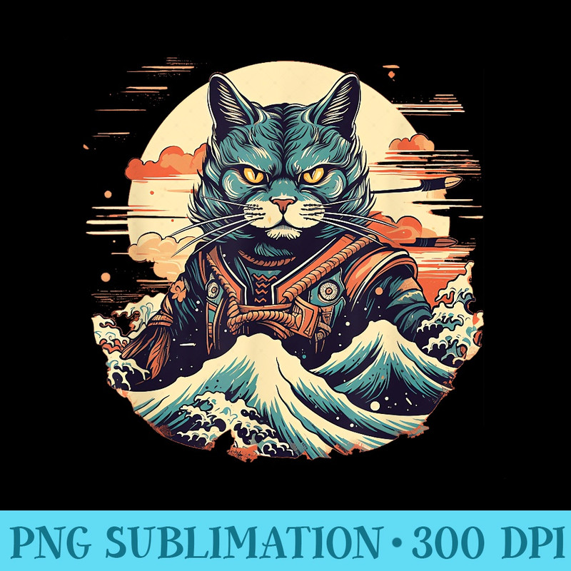 Kawaii Japanese Style Samurai Cat Anime - Sublimation clipart PNG - Unleash Your Inner Rebellion