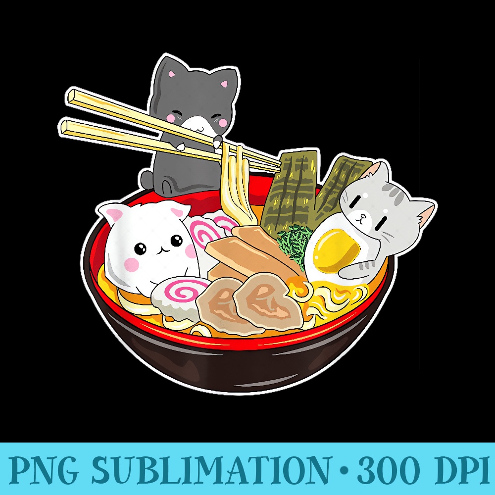 Kawaii Japanese Anime Cat Funny Bowl Ramen Noodle - Sublimation clipart PNG - Vibrant and Eye-Catching Typography