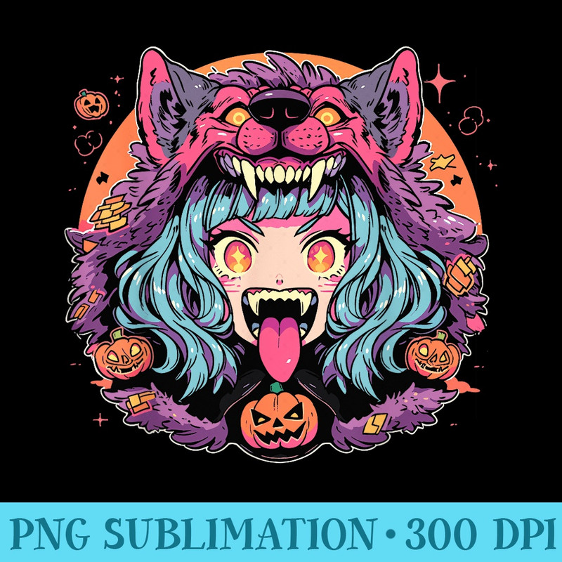 Spooky Kawaii Anime Pastel Goth Girl Werewolf - PNG Download Clipart - Versatile And Customizable Designs
