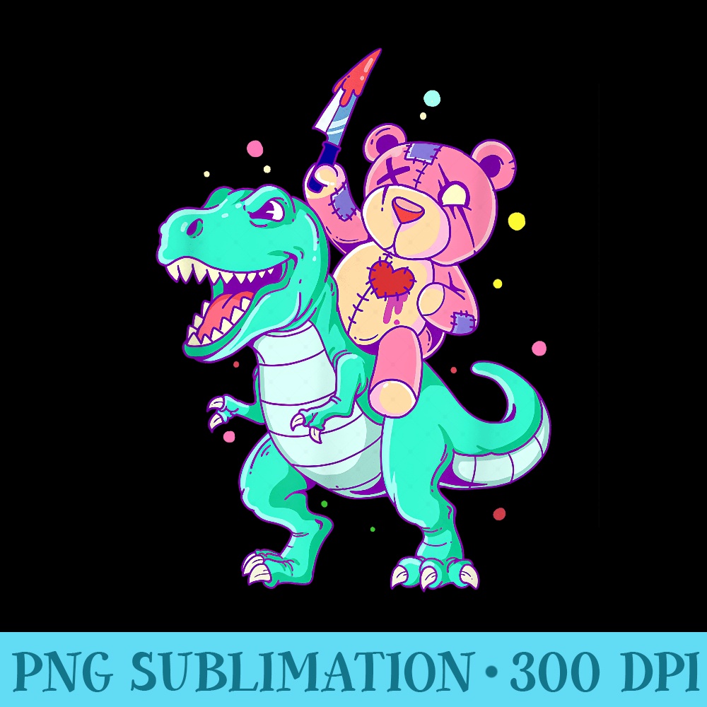 Pastel Goth Creepy Teddy On Rex - Shirt Design PNG - Create with Confidence
