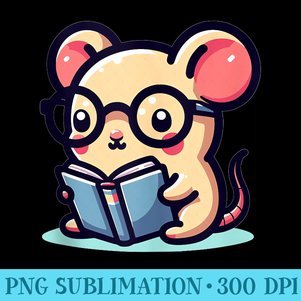 Adorable Book Lover Rat With Reading Glasses Cute - Sublimation designs PNG - Spice Up Your Sublimation Projects