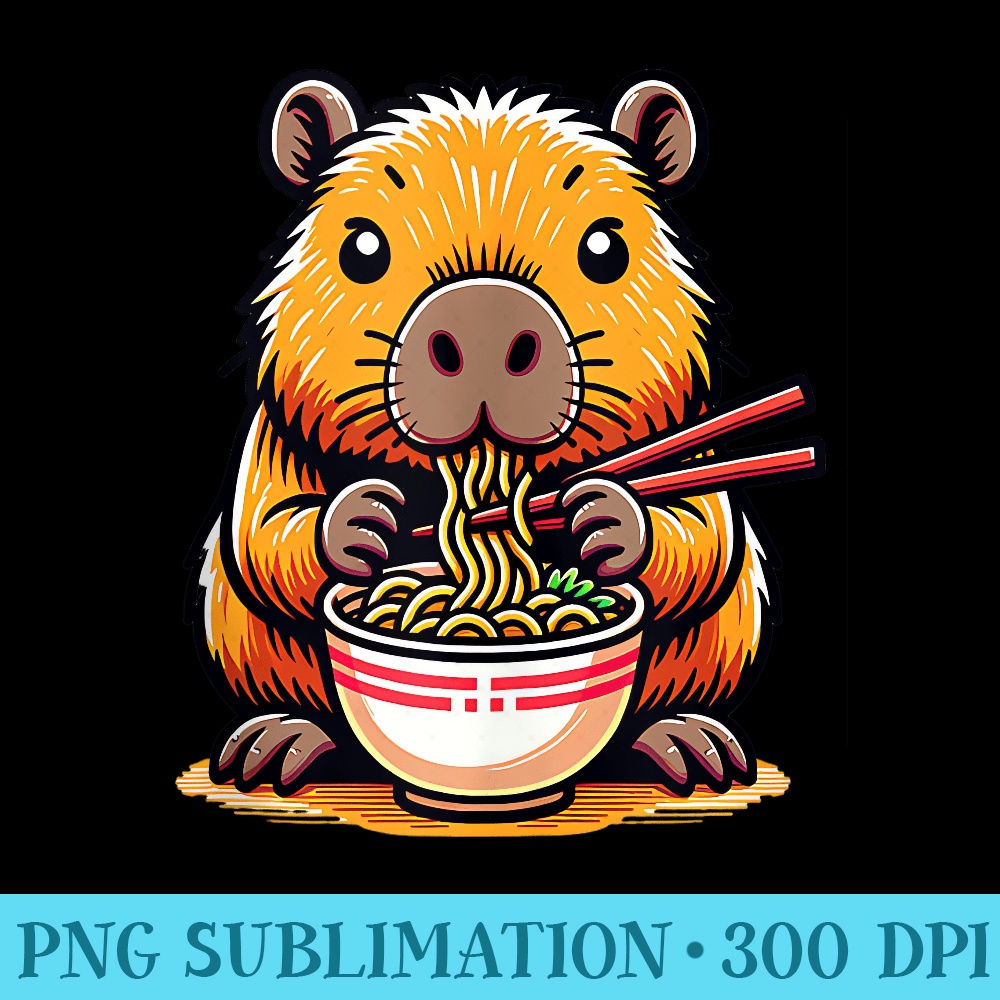 Cute Capybara Eats Ramen Noodles Kawaii Anime - PNG design assets - Quick And Seamless Download Process