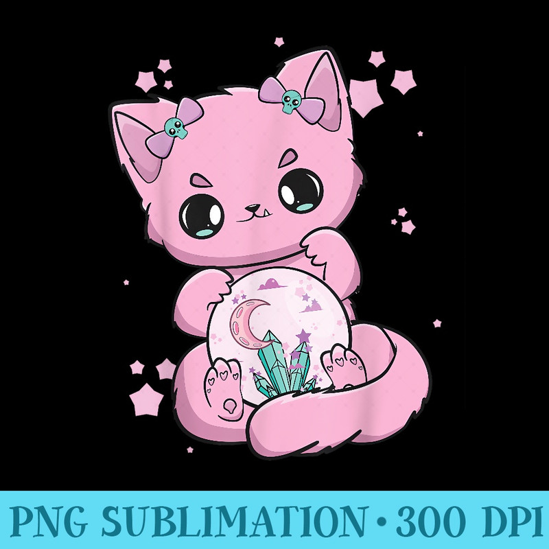 Pastel Goth Cat With Glass Ball Yami Kawaii - PNG Art Files - Bold & Eye-catching