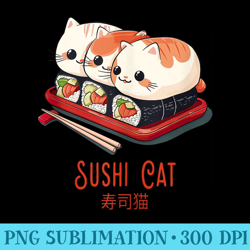 Funny Cute Sushi Cat Japanese Food Anime Kawaii Cat Sushi - Transparent Shirt Clip Art - Vibrant and Eye-Catching Typography