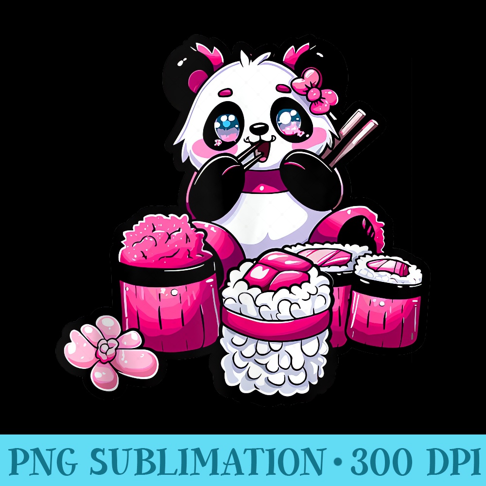 Cute Kawaii Pink Panda Eating Sushi Japanese Food Anime - Printable PNG Graphics - Add a Festive Touch to Every Day