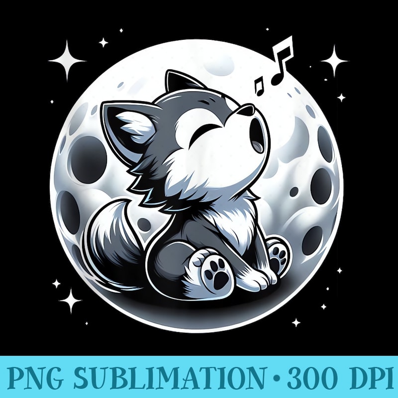 Cute Howling Wolf Kawaii Wolf Lover Full Moon - Sublimation patterns PNG - Perfect for Creative Projects