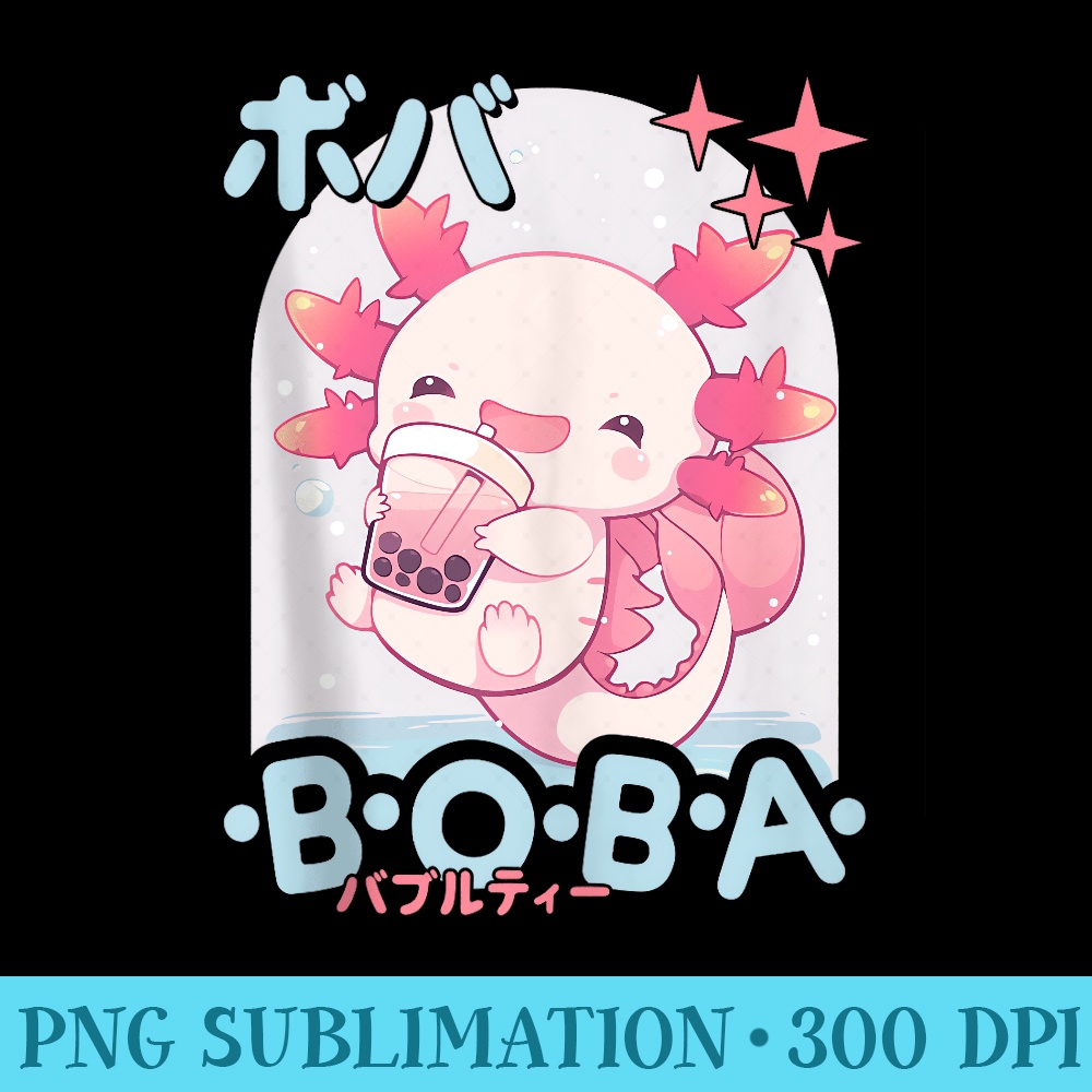 Kawaii Axolotl Boba Anime Axolotl Loving Bubble Tea Neko - Shirt Illustration PNG - Quick And Seamless Download Process