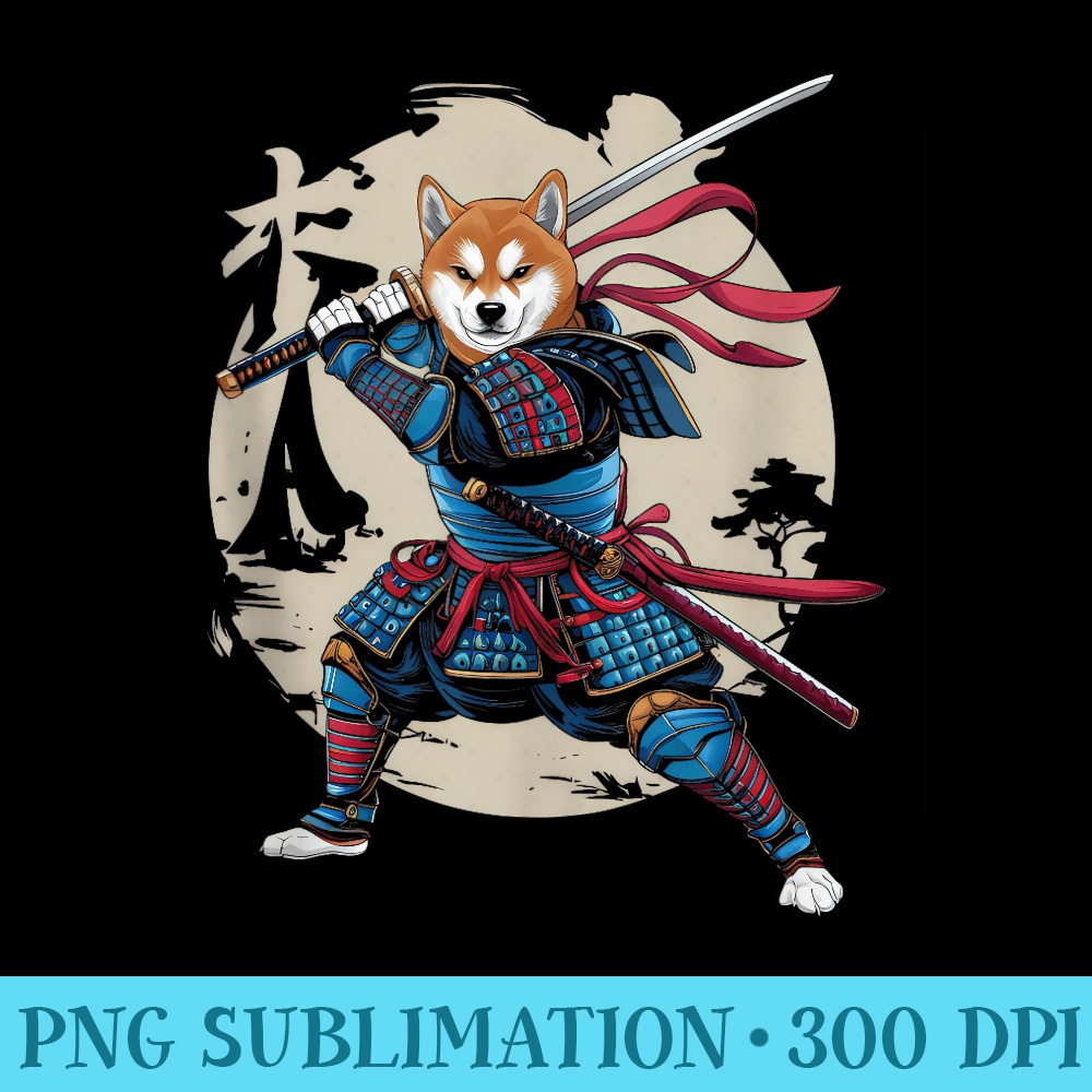 Samurai Dog Shiba Inu Japanese Style Ninja Anime Warrior - Sublimation templates PNG - Enhance Your Apparel with Stunning Detail