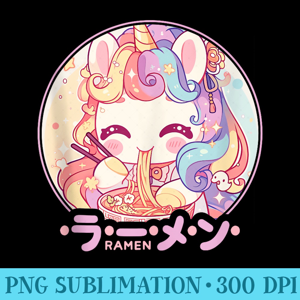 Unicorn Loving Ramen Kawaii Neko Unicorn Ramen - Printable PNG Graphics - Unleash Your Inner Rebellion