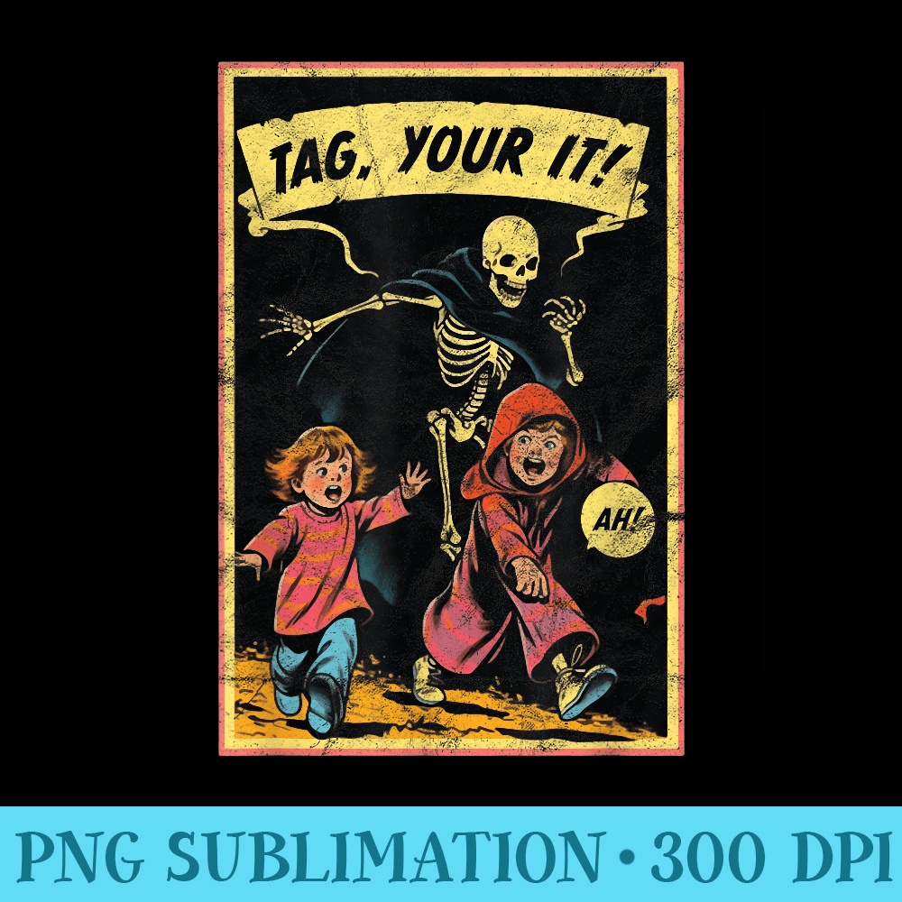 Vintage Halloween Child Game Horror Tag Your It Grim Reaper - Printable PNG Graphics - Create with Confidence