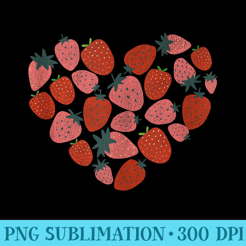 Kawaii Vintage Strawberries Heart Fruit Cottagecore - Sublimation PNG download - Instant Access To Downloadable Files