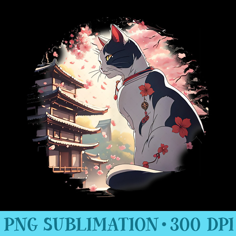 Kawaii Cat Kitty Anime Japanese Sakura Cherry Blossom Cute - Sublimation clipart PNG - Bold & Eye-catching