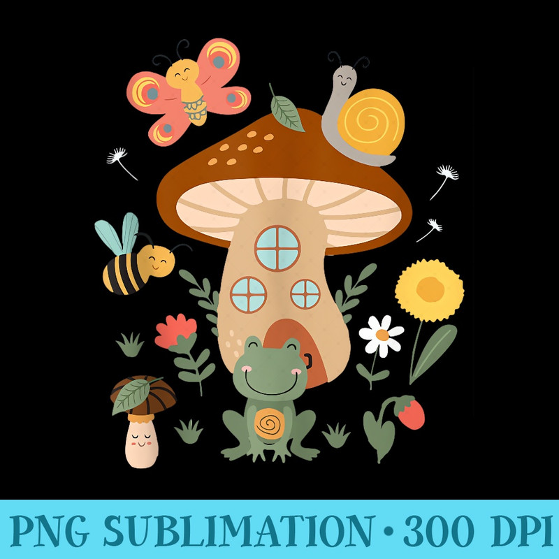 Cute Cottagecore Aesthetic Frog with Mushroom Hat Snail - PNG Download Clipart - Bold & Eye-catching