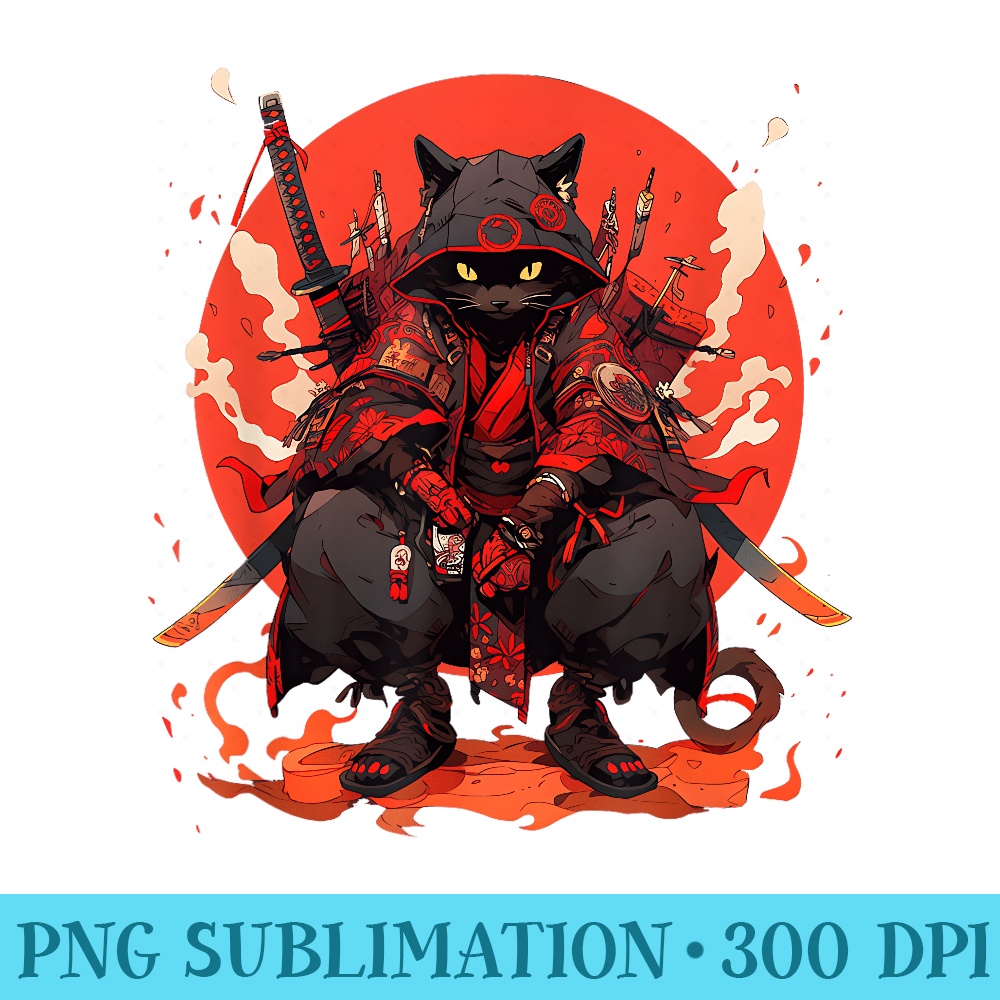 Anime Manga Graphic Cool Japanese Modern Samurai Cat - PNG Download High Quality - Unlock Vibrant Sublimation Designs